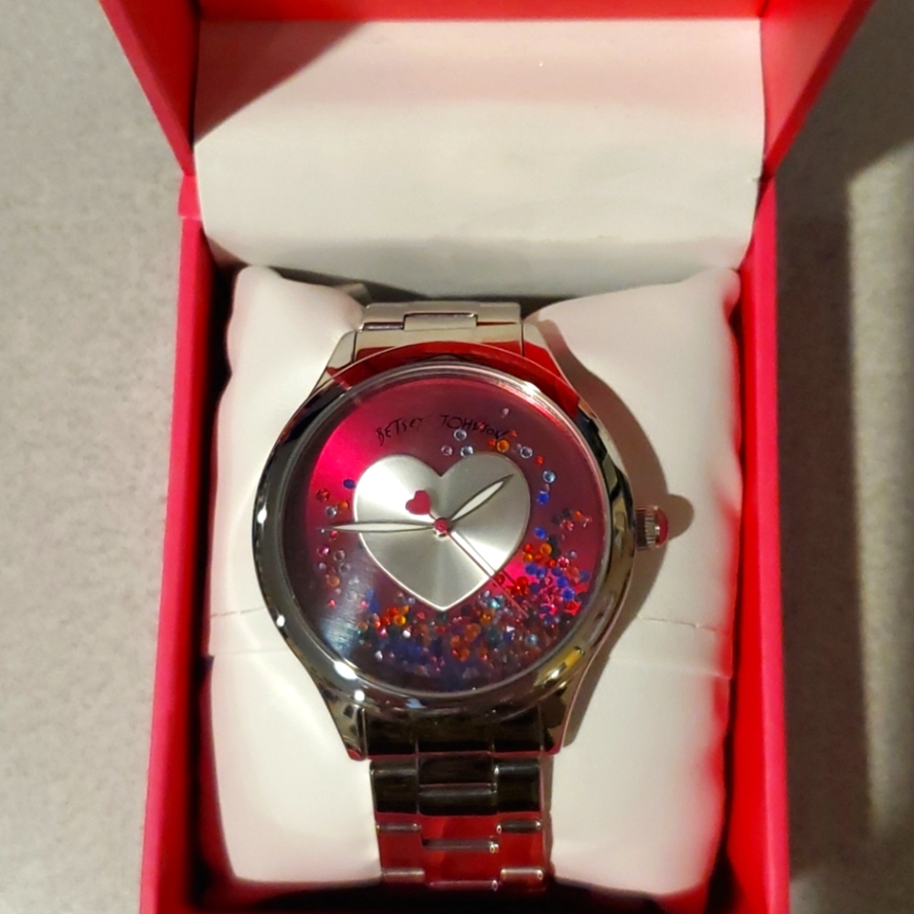 NIB Betsey Johnson Heart Watch Cute Kawai Glitter